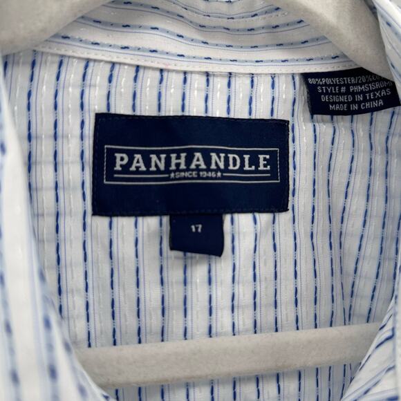 Panhandle Blue/White Snap Up Button Up Shirt Men 17 Stripe Pearl Vintage Western - Picture 5 of 7